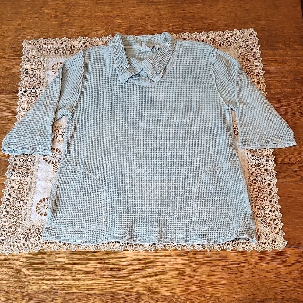 Focus Casual Lifestyle Women's Waffle-Knit Tunic Pullover Top With 3/4 Sleeves